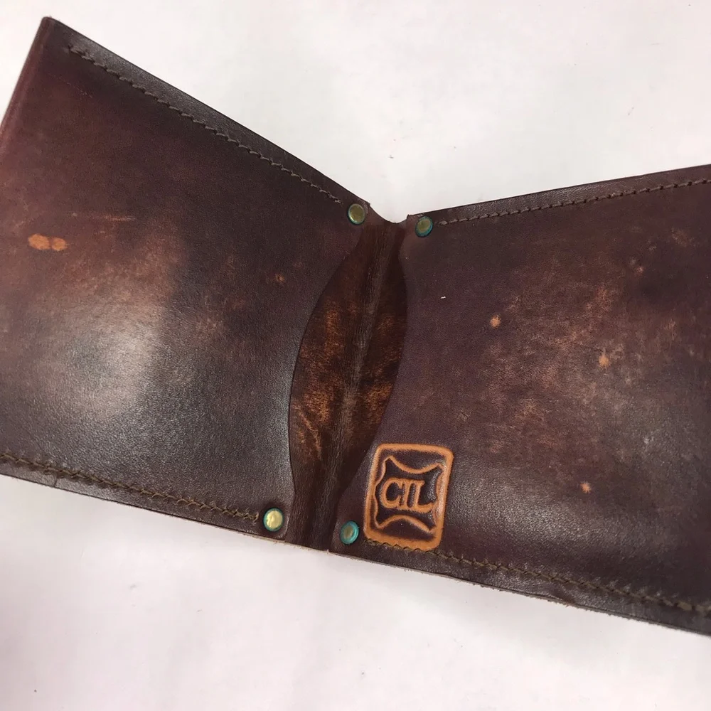 Vintage Tooled Leather Wallet Aspen Leaf Design Bi Fold Made in Colorado